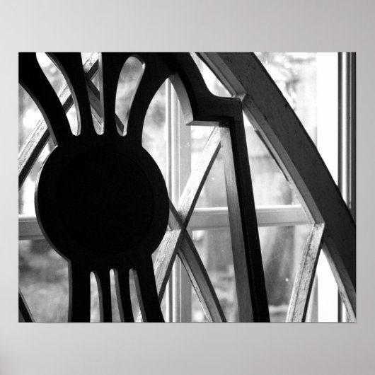 キャビン窓16x20の白黒の木製チェア ポスター (正面)