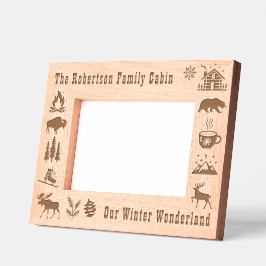 キャビン素朴ウアーウィンターワンダーランド名前をカスタムする5x7 レーザー彫刻フレーム (左)