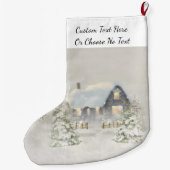 キャビン素朴ウィンタースノーウッドランドフォレスト ラージクリスマスストッキング (裏面)