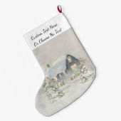 キャビン素朴ウィンタースノーウッドランドフォレスト ラージクリスマスストッキング (裏面 (吊り時))