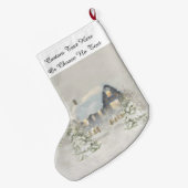 キャビン素朴ウィンタースノーウッドランドフォレスト ラージクリスマスストッキング (裏面 (吊り時))