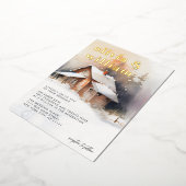 キャビン素朴ウォーター色の冬の結婚式 箔招待状 (回転した状態)