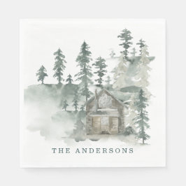 キャビン素朴ウォーター色の森グリーンファミリー名 スタンダードランチョンナプキン