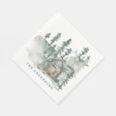 キャビン素朴ウォーター色の森グリーンファミリー名 スタンダードランチョンナプキン (角)