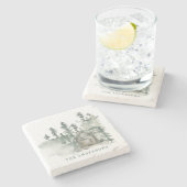 キャビン素朴ウォーター色の森グリーンファミリー名 ストーンコースター (横)