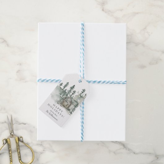 キャビン素朴ウォーター色フォレストグリーンパーソナライズされた ギフトタグ (より糸付き)