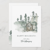 キャビン素朴ウォーター色フォレストグリーンパーソナライズされた シーズンカード (正面/裏面)