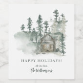 キャビン素朴ウォーター色フォレストグリーンパーソナライズされた ワインラベル (シングルラベル)