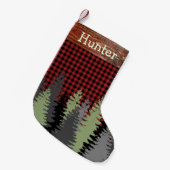 キャビン素朴ウッズフォレストレッドブラックプレイド名 スモールクリスマスストッキング (正面 (吊り時))