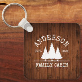 キャビン素朴ウッドファミリーネームスクエア キーホルダー (正面)