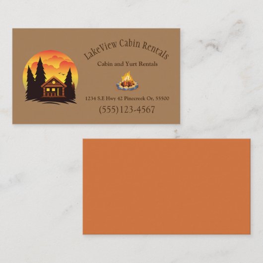 キャビン素朴キャンプグラウンドリゾートバケーションレンタル 名刺 (正面/裏面)