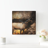 キャビン素朴コテージ森の山エルク スクエア壁時計 (ホーム)