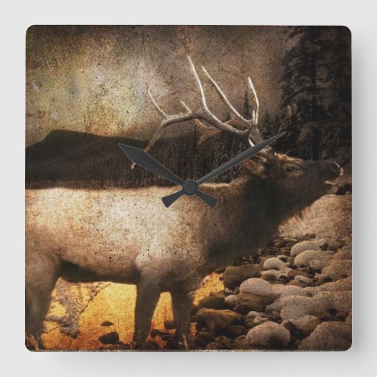 キャビン素朴コテージ森の山エルク スクエア壁時計 (正面)