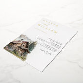 キャビン素朴マウンテンズウィンター秋の結婚式 箔招待状 (回転した状態)