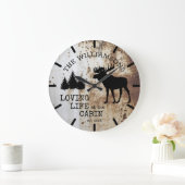 キャビン素朴ムースでのカントリー愛の生活 ラージ壁時計 (ホーム)