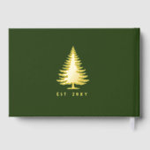 キャビン素朴リトリートパーソナライズされたネームグリーン金ゴールド ゲストブック (裏面)