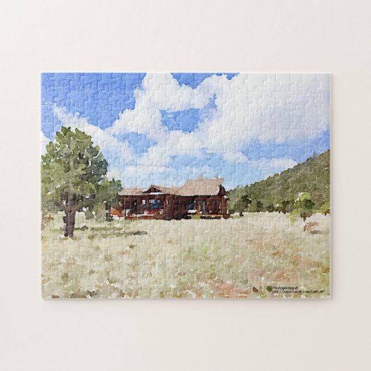 キャビン素朴リビングカントリーシーナリーウォーターカラー ジグソーパズル (横)