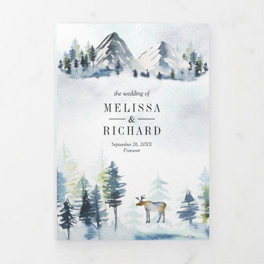 キャビン素朴ロッジマウンテンフォレストQRコードズ結婚 三つ折り招待状 (カバー)