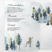キャビン素朴ロッジマウンテンフォレストQRコードズ結婚 三つ折り招待状 (内部最初)