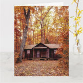 キャビン誕生日カードウッズ秋グリーティングカード カード (黄色い花)