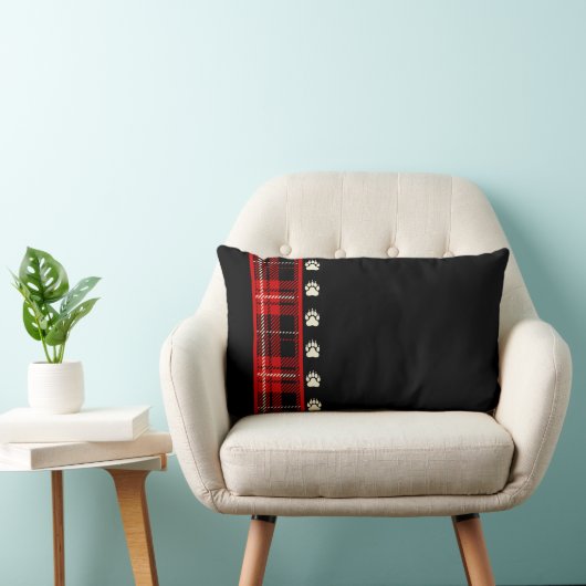 キャビン赤い格子柄のクマの前刷り ランバークッション (椅子)