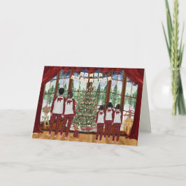 キャビン・クリスマス・モーニングの3人の娘5人家族 シーズンカード
