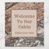 キャビン ツリー バーク フォト ラスティック ゲストへようこそ ワインラベル (シングルラベル)