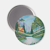 キャビン・バイ・ザ・ストリーム・オイル・ペインティング マグネット (正面/裏面)