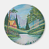 キャビン・バイ・ザ・ストリーム・オイル・ペインティング マグネット (正面)