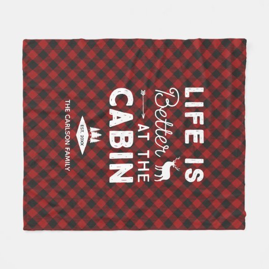 キャビン・ファミリー・バッファロー・プレイドFでの生活は良い フリースブランケット (正面(横))