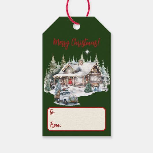 キャビン・ホリデー・カードからのメリークリスマス ギフトタグ (正面)