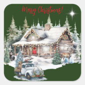 キャビン・ホリデー・カードからのメリークリスマス スクエアシール (正面)