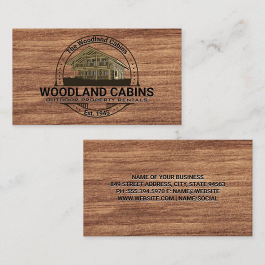 キャビン |濃い木目テクスチャ 名刺 (正面/裏面)