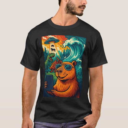 キャピおもしろいバラミームセルフィー漫画 Tシャツ (正面)