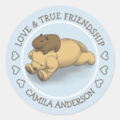 キャピおもしろいバラ子犬の愛と友情の名前 ラウンドシール (正面)