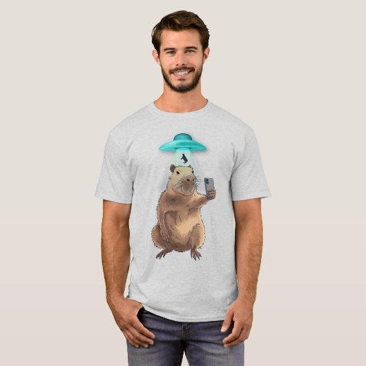 キャピおもしろいバラUFOのエイリアンで自撮る Tシャツ (正面フル)