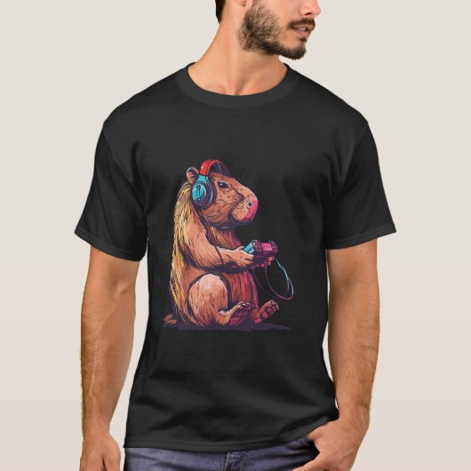 キャピおもしろいバ遊ラのビデオゲームCapybara Gamin Tシャツ (正面)
