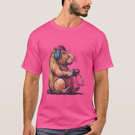 キャピおもしろいバ遊ラのビデオゲームCapybara Gamin Tシャツ (正面)