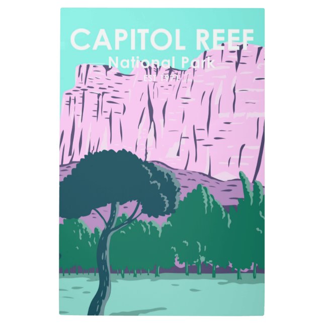 キャピトルリーフナショナルパークユタヴィンテージ メタルプリント (正面)