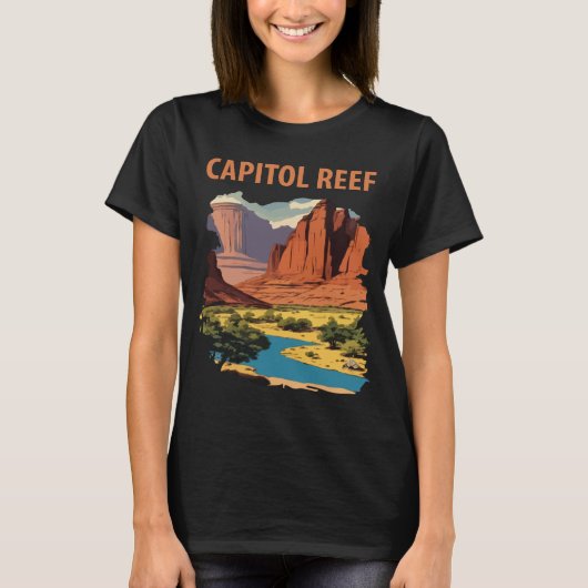 キャピトルリーフ 赤い岩石の砂漠の旅 Tシャツ (正面)