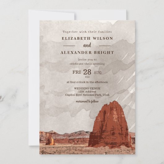 キャピトルリーフNPユタカテドラルバレーウォータカラー 招待状 (正面)