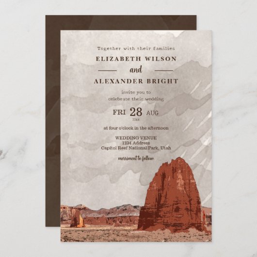 キャピトルリーフNPユタカテドラルバレーウォータカラー 招待状 (正面/裏面)