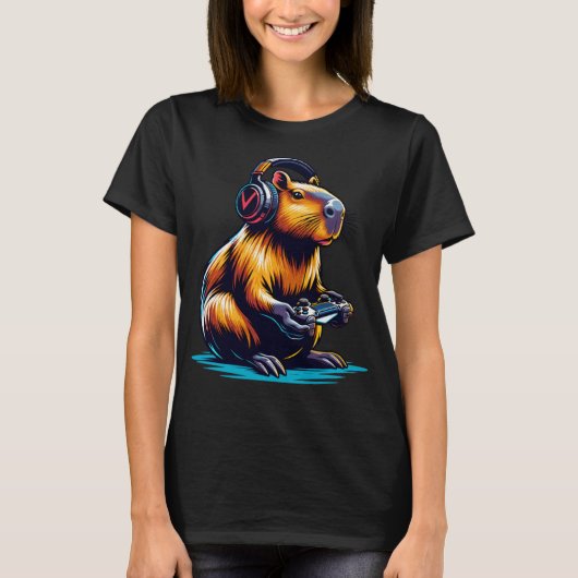 キャピバおもしろいラキャピバラの齧歯動物とビデオゲーム愛好家 Tシャツ (正面)