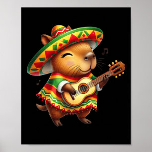 キャピバイラソンブレロGuitar Cinco De Mayo Mexican Kid ポスター