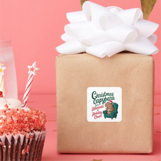 キャピバラおもしろいクリスマスステッカー スクエアシール (パーティー)