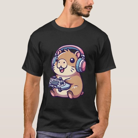 キャピバラおもしろいビデオゲームゲーマーゲーム Tシャツ (正面)