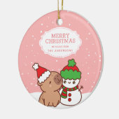 キャピバラと雪だるまかわいいメリークリスマス セラミックオーナメント (左)