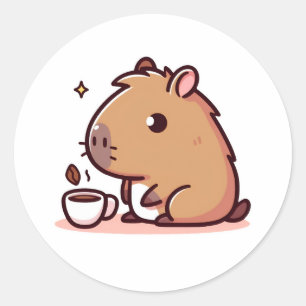 キャピバラのコーヒー好き ラウンドシール