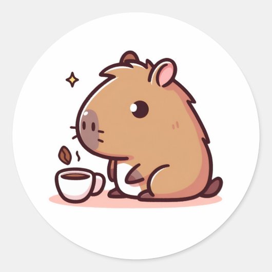 キャピバラのコーヒー好き ラウンドシール (正面)