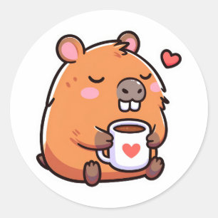 キャピバラのコーヒー好き ラウンドシール